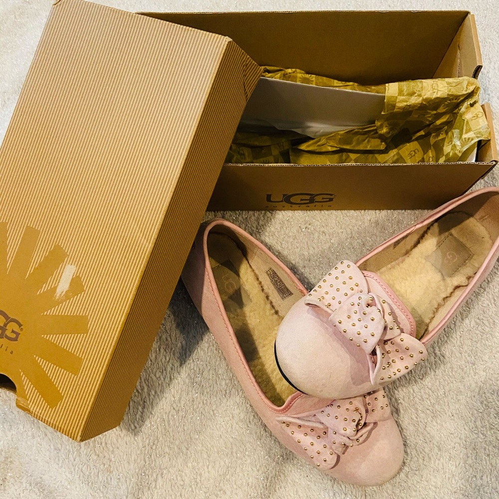 UGG Alloway Studded Pink Bow Flats size 7